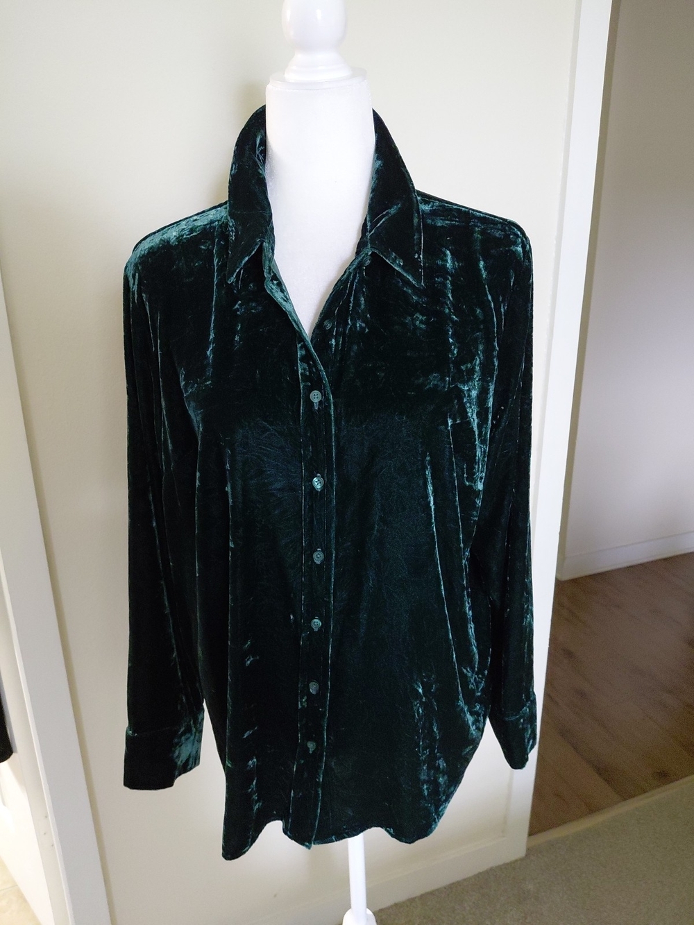 Talbots Effortless Velvet Boyfriend Shirt Emerald Green Sz L Excellent Condition